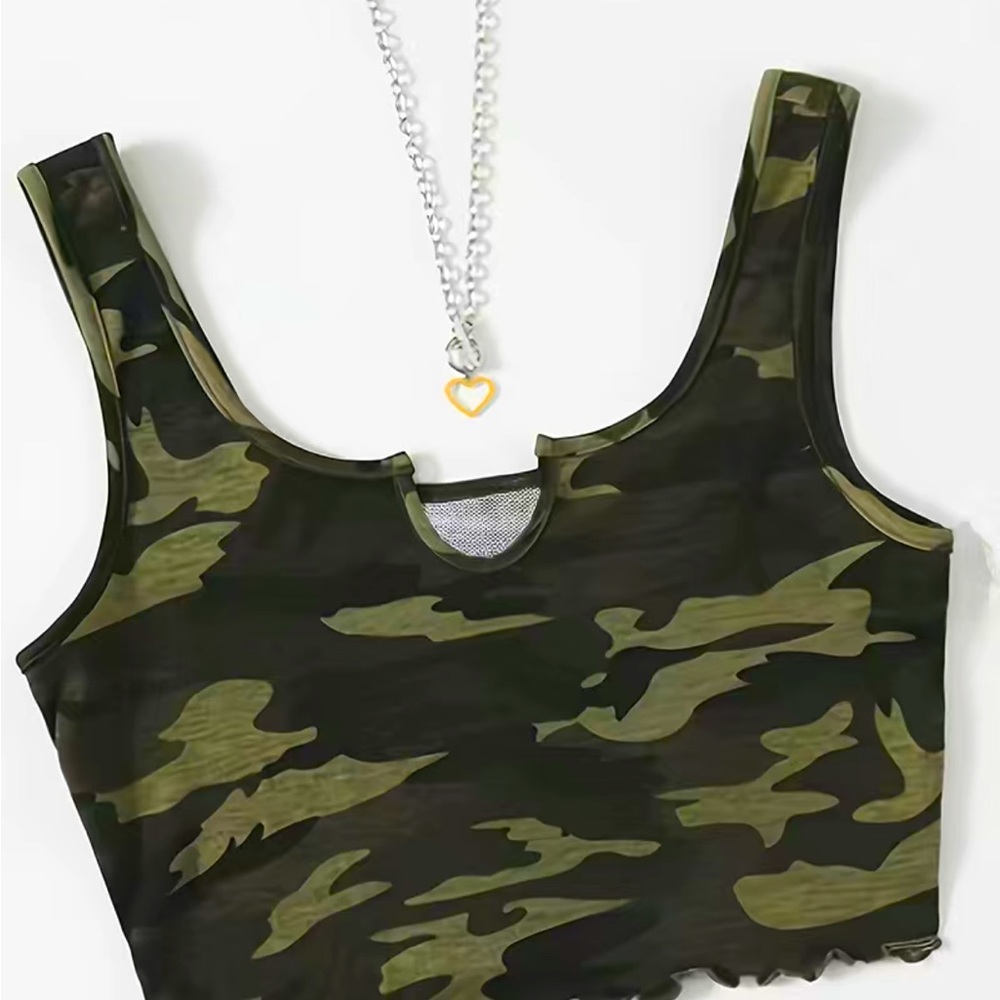 Camouflage green black crop tank top